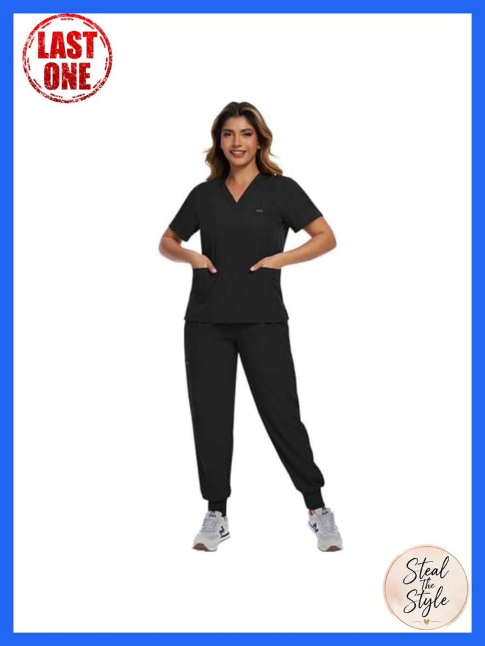 V-Neck Scrub Top & Stretch Pants Set for Nurses Doctors